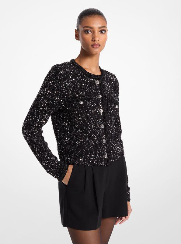 Michael Kors Sequined Metallic Stretch Knit Jacket