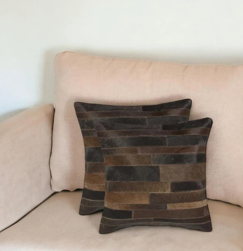Hivvago Set of Two 18" Chocolate Cowhide Throw Pillows