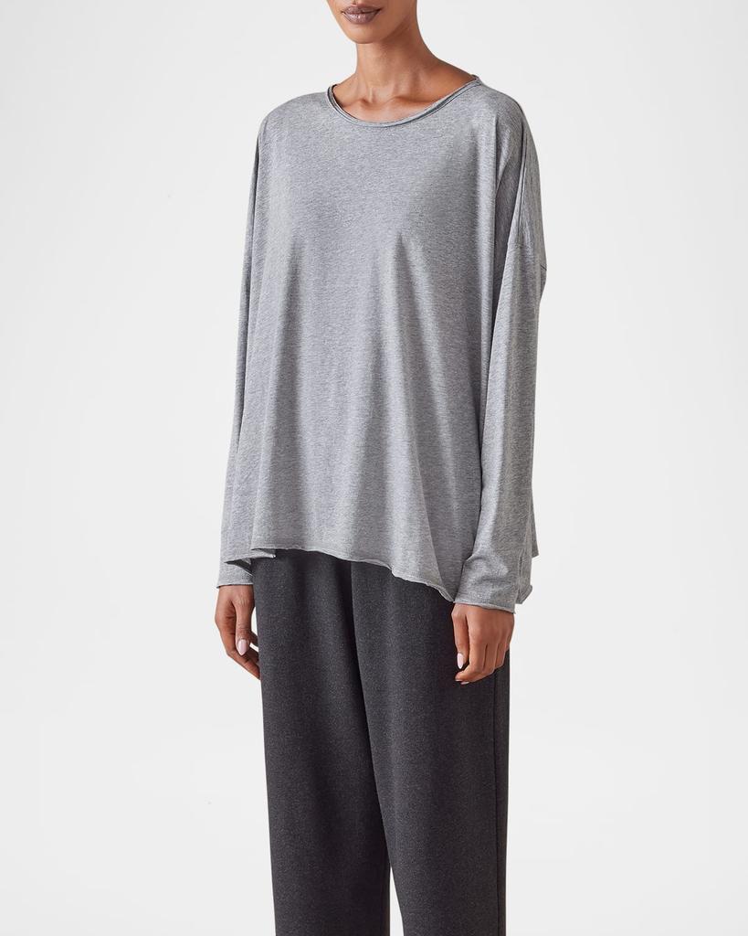 Eskandar Long Sleeve Double Edge Scoop Neck T-Shirt (Mid Plus Length)