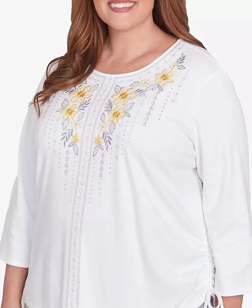 Alfred Dunner Plus Size Dress Code Linear Knit Floral Embroidered Crew Neck Top 5