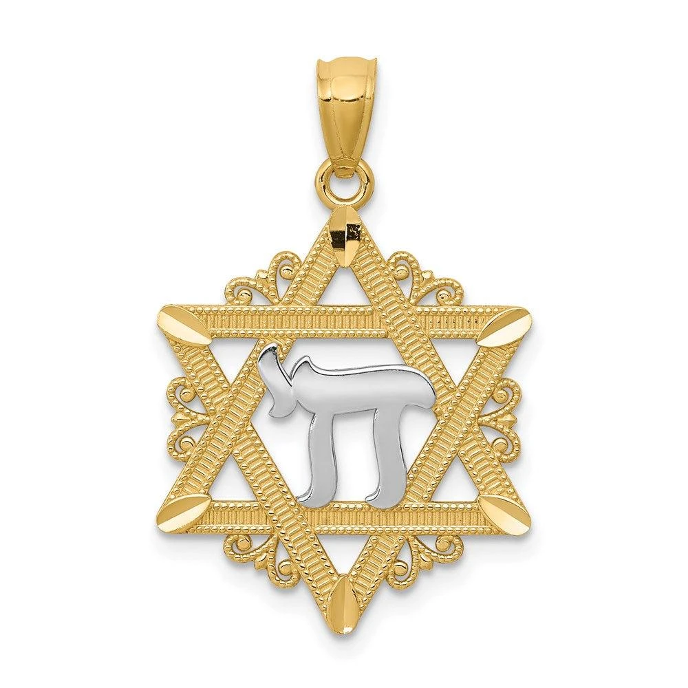 Diamond2Deal 14k Yellow Gold Rhodium Star of David Pendant