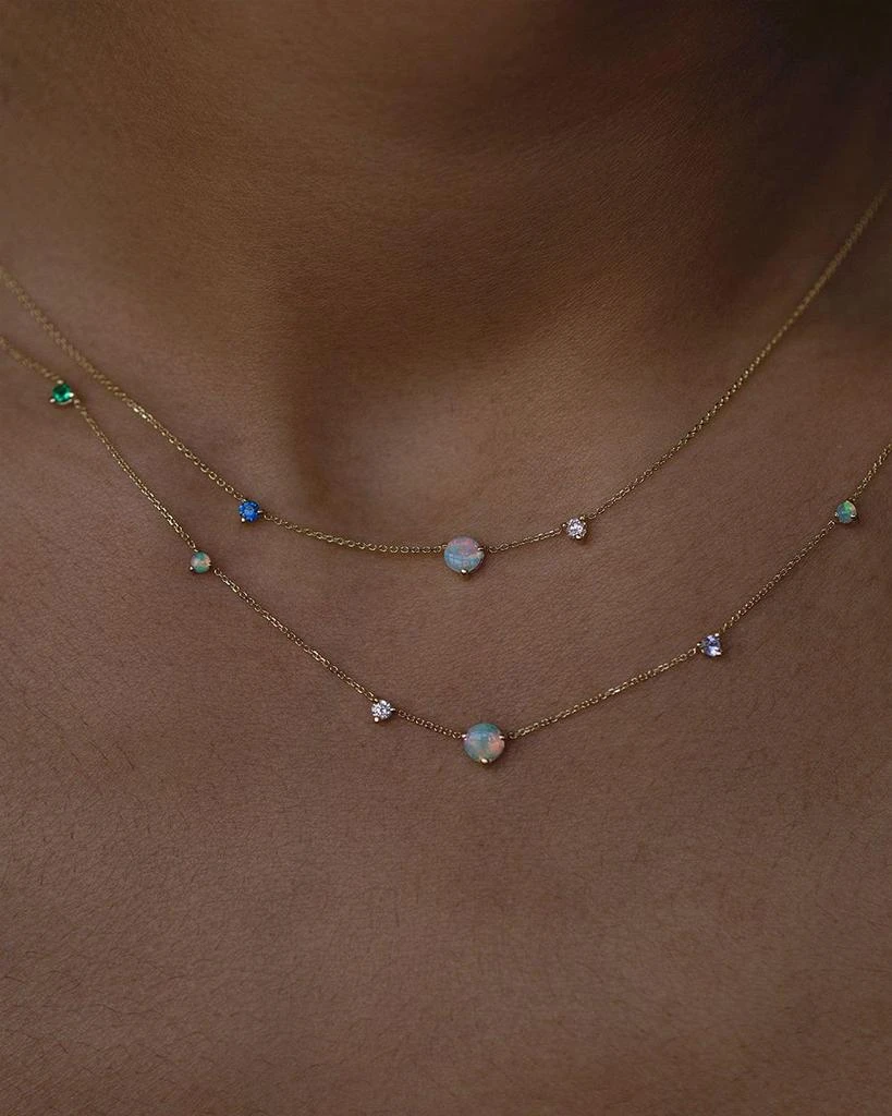 WWAKE 14K Yellow Gold Opal, Sapphire & Diamond Three Step Necklace, 16" 3
