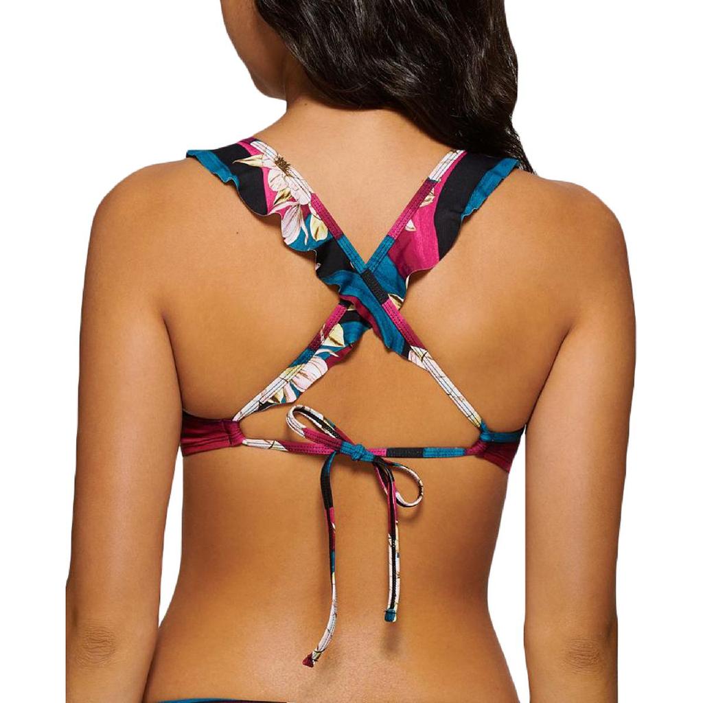 Hula Honey Womens Floral Ruffled Swim Top Separates