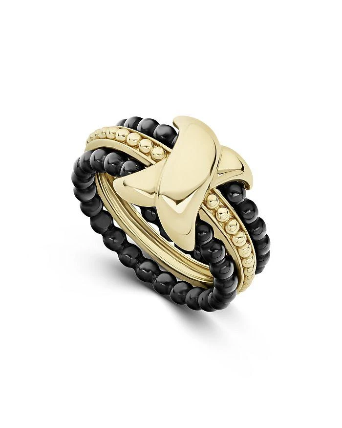 LAGOS Meridian 18K Yellow Gold & Ceramic Caviar Stack Ring 1