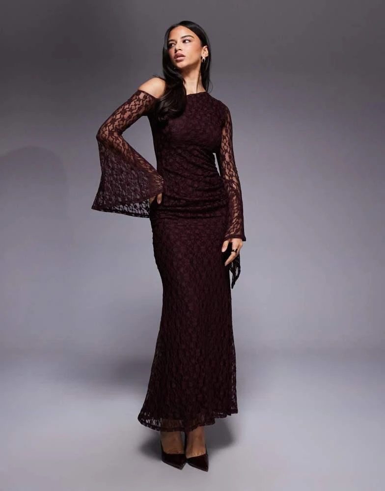 ASOS ASOS DESIGN lace off shoulder maxi dress with exaggerated cuff detail in plum - Dresses & Skirts - Free Shipping - BeyondStyle ASOS ASOS DESIGN lace off shoulder maxi dress with exaggerated cuff detail in plum - Dresses & Skirts - Free Shipping - BeyondStyle