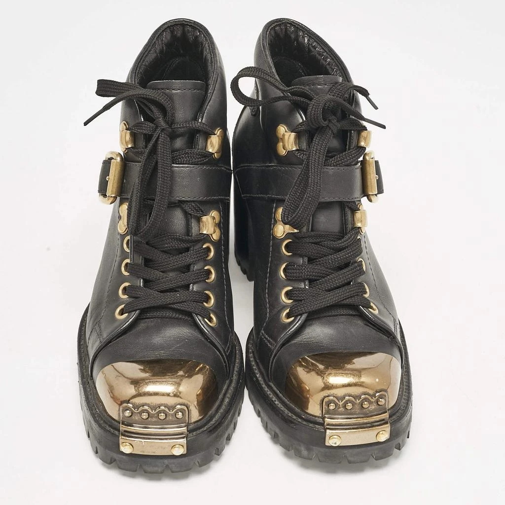 Miu Miu Miu Miu Black lLather Block Heel Ankle Combat Boots Size 36 3