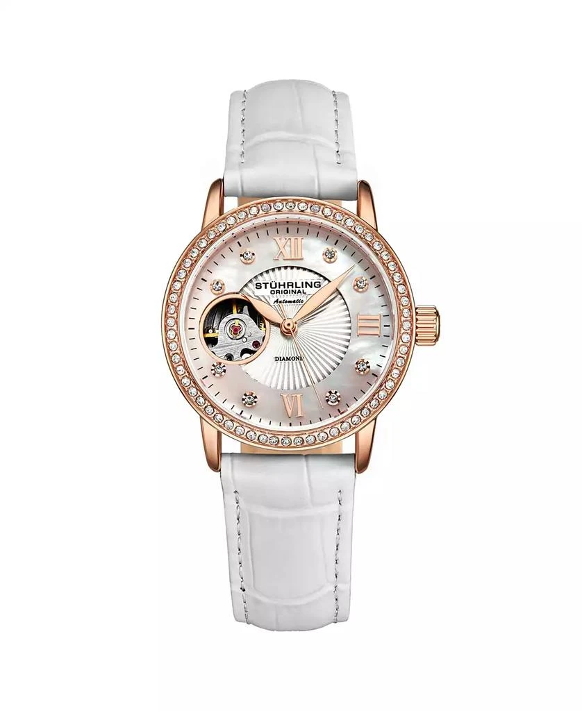 Stuhrling Women's White Leather Strap Watch 34mm 1