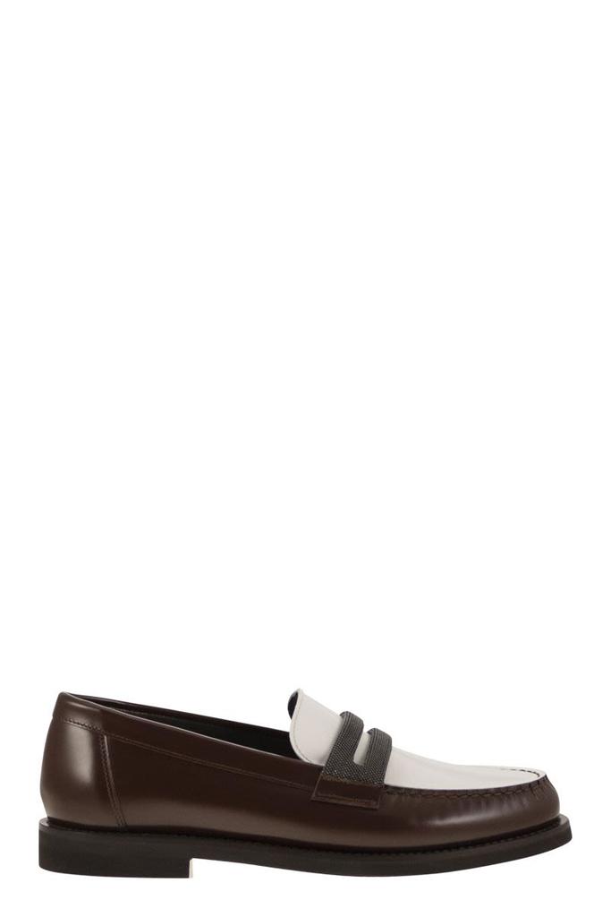 Brunello Cucinelli MINIMAL CALFSKIN PENNY LOAFER WITH PRECIOUS CLAMP