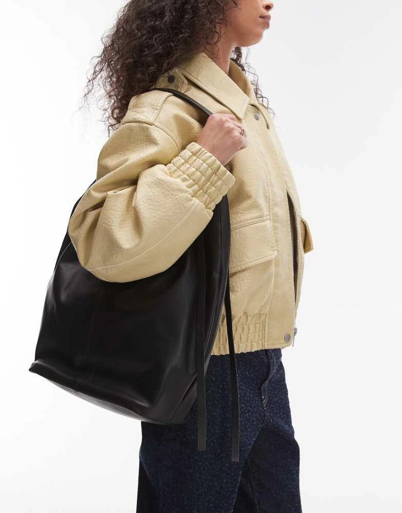 Topshop Topshop Lennox real leather tote with ruche detail in black 2