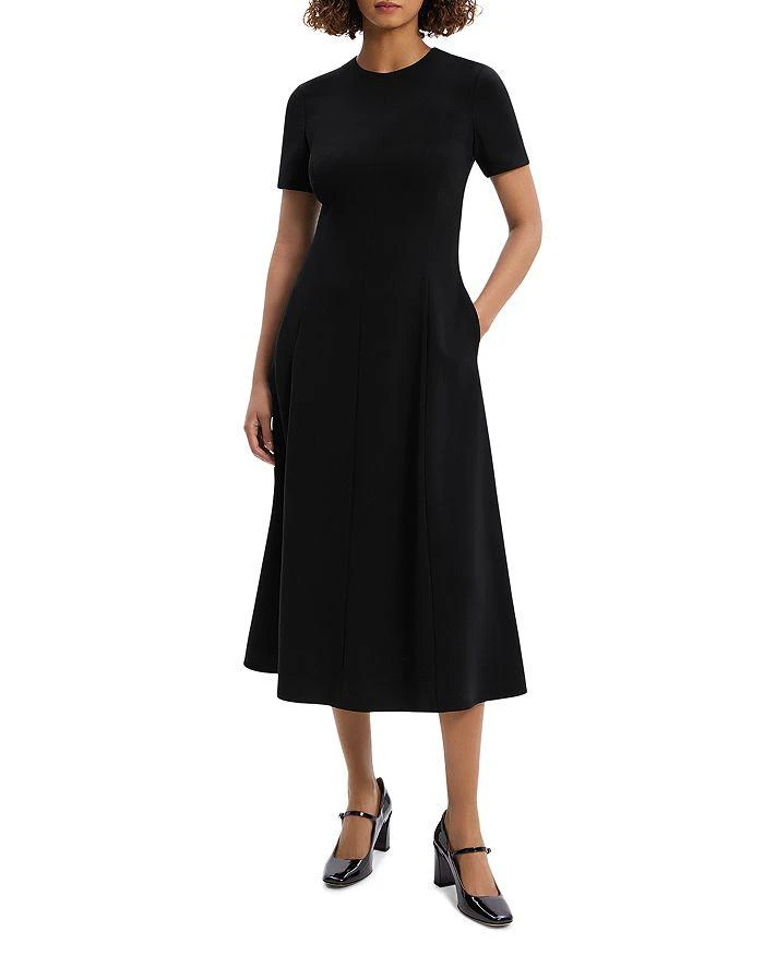Theory Admiral Crepe Short Sleeve Flare Midi Dress 1