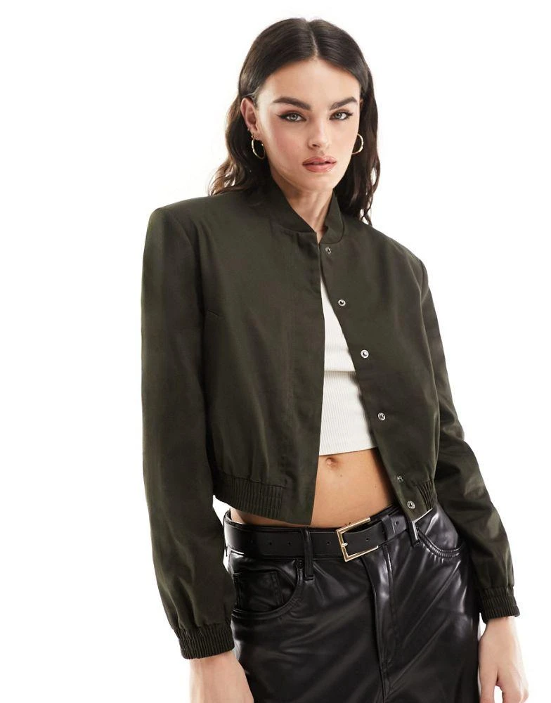 ASOS ASOS DESIGN tailored bomber jacket with strong shoulder in khaki 1