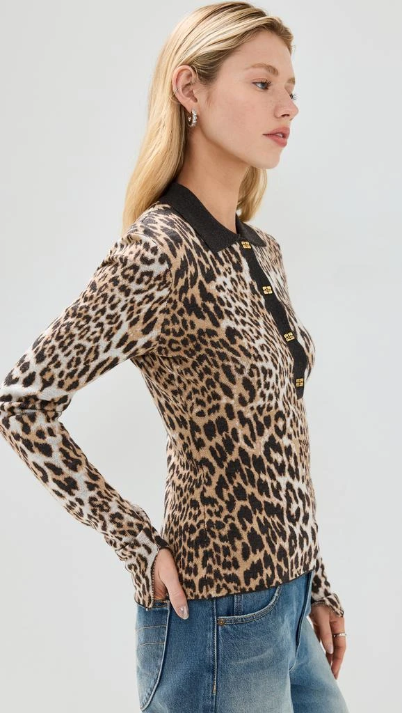 Ganni Fine Merino Jacquard Leopard Polo 3