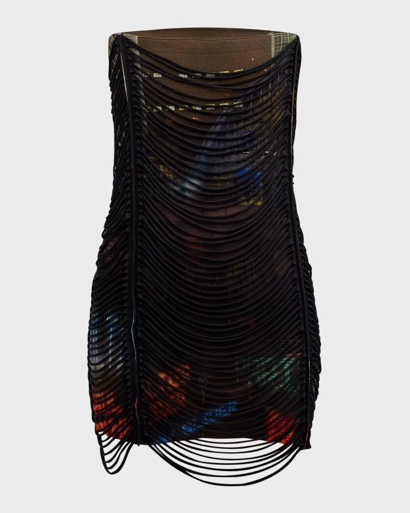 Jean Paul Gaultier City-Print 3D Slashing Strapless Mini Dress 1