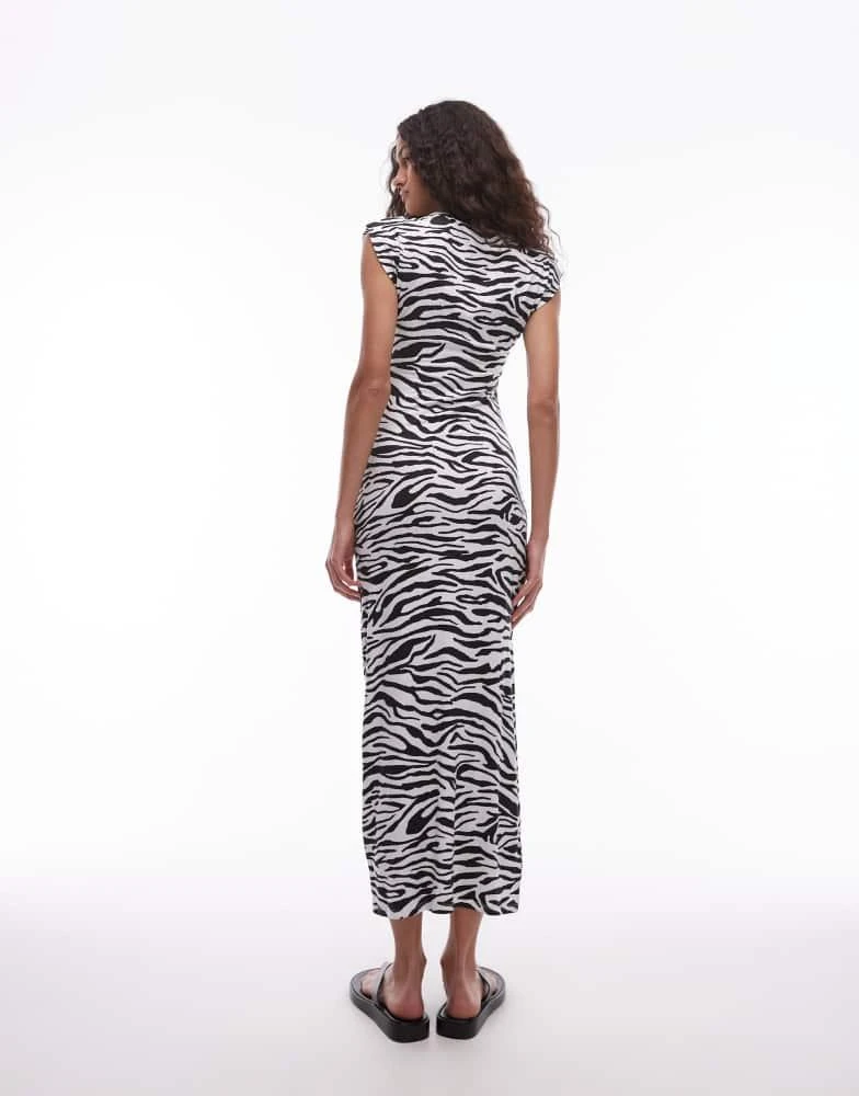 Mango Mango zebra cap sleeve midi dress in white 4