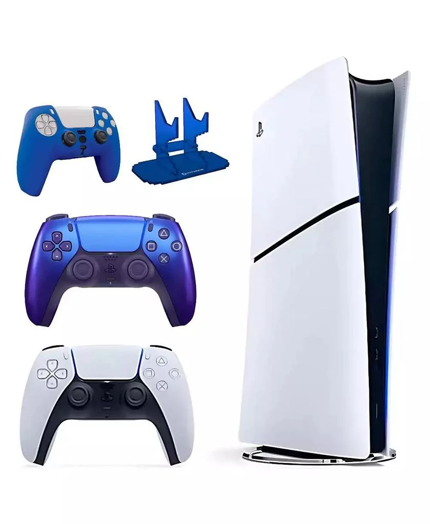 Playstation Sony PS5 Slim Digital Fortnite Bundle + Chroma Indigo Controller + Blue Accs Lot