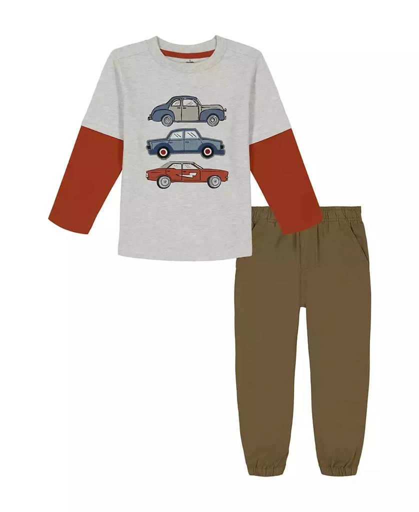 KIDS HEADQUARTERS Toddler and Little Boys, Twofer Car Tee Twill Joggers 1