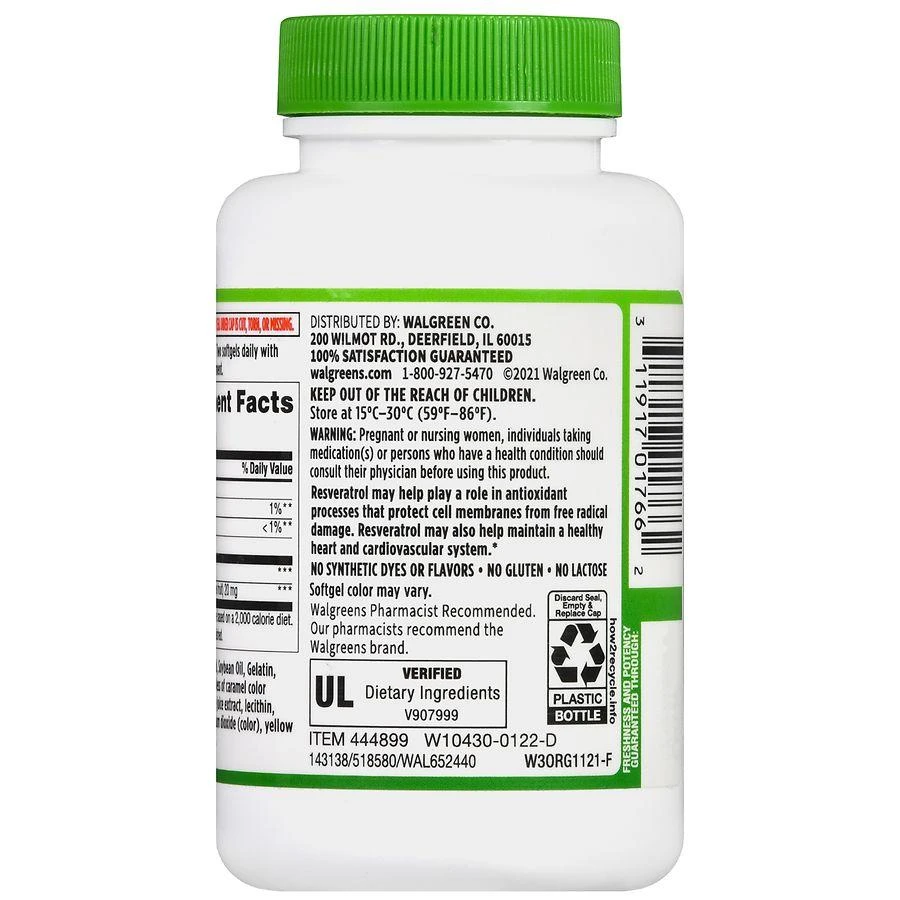 Walgreens Resveratrol 500 mg Softgels (30 days) 4