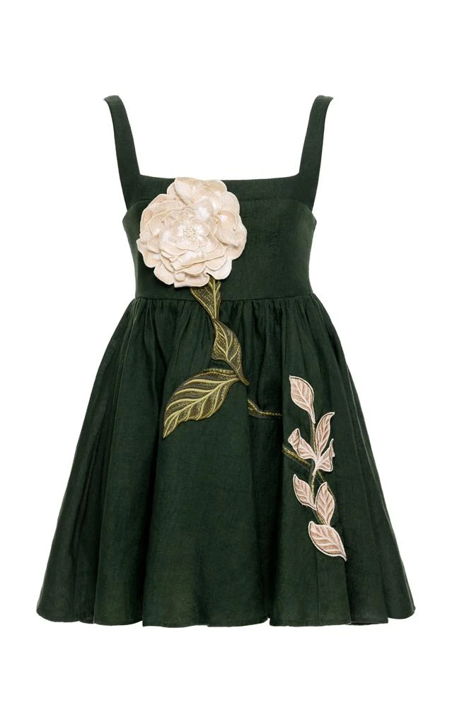 Agua by Agua Bendita Agua by Agua Bendita - Hierbabuena Gardenia Embroidered Linen Mini Dress - Black - S - Moda Operandi 1