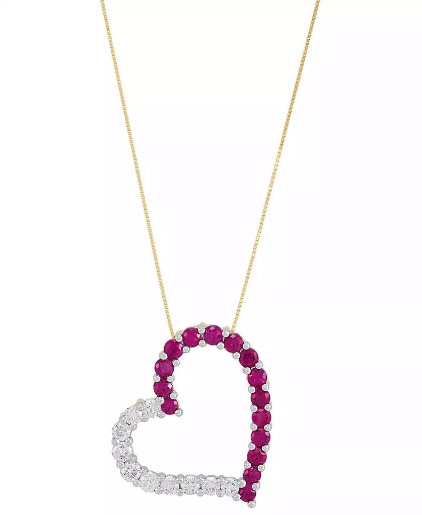 Grown With Love Lab Grown Ruby (2 ct. t.w.) & Lab Grown Diamond (1 ct. t.w.) Heart 18" Pendant Necklace in 14k Gold 1