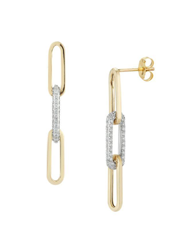 Nephora 14K Two-Tone Gold & 0.48 TCW Diamond Paperclip Drop Earrings