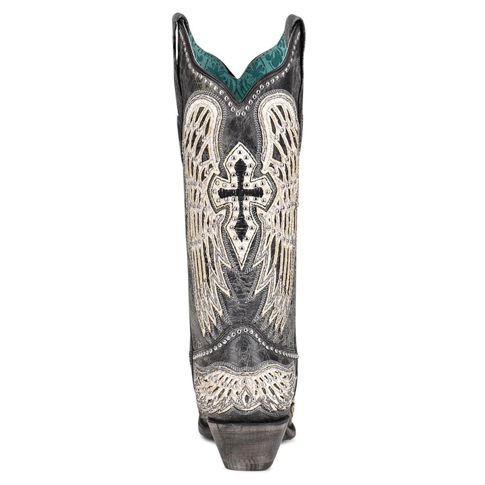 Corral Boots Ld Cross & Wings Overlay & Studs Snip Toe Cowboy Boots 4