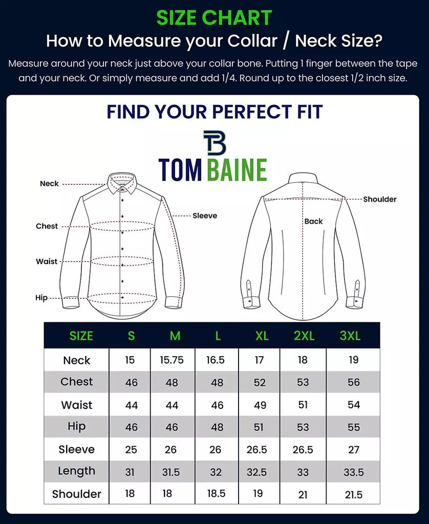 Tom Baine Men's Slim Fit Short Sleeve Performance Button Down Dress Shirt 6