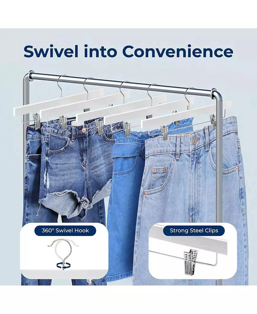 SereneLife 20 Pcs. Premium Wooden Pants Hangers - Heavy Duty Hanger Set with Chrome 360° Swivel Hook (White) 6