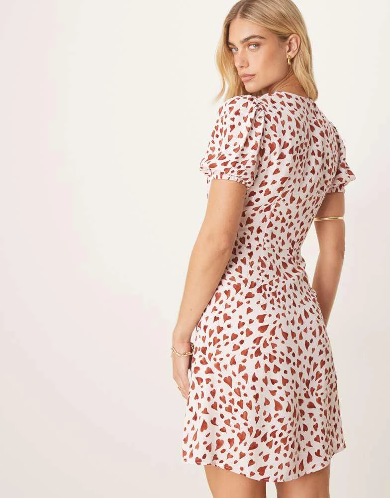 & Other Stories & Other Stories button through mini dress in red and pink hearts print 3
