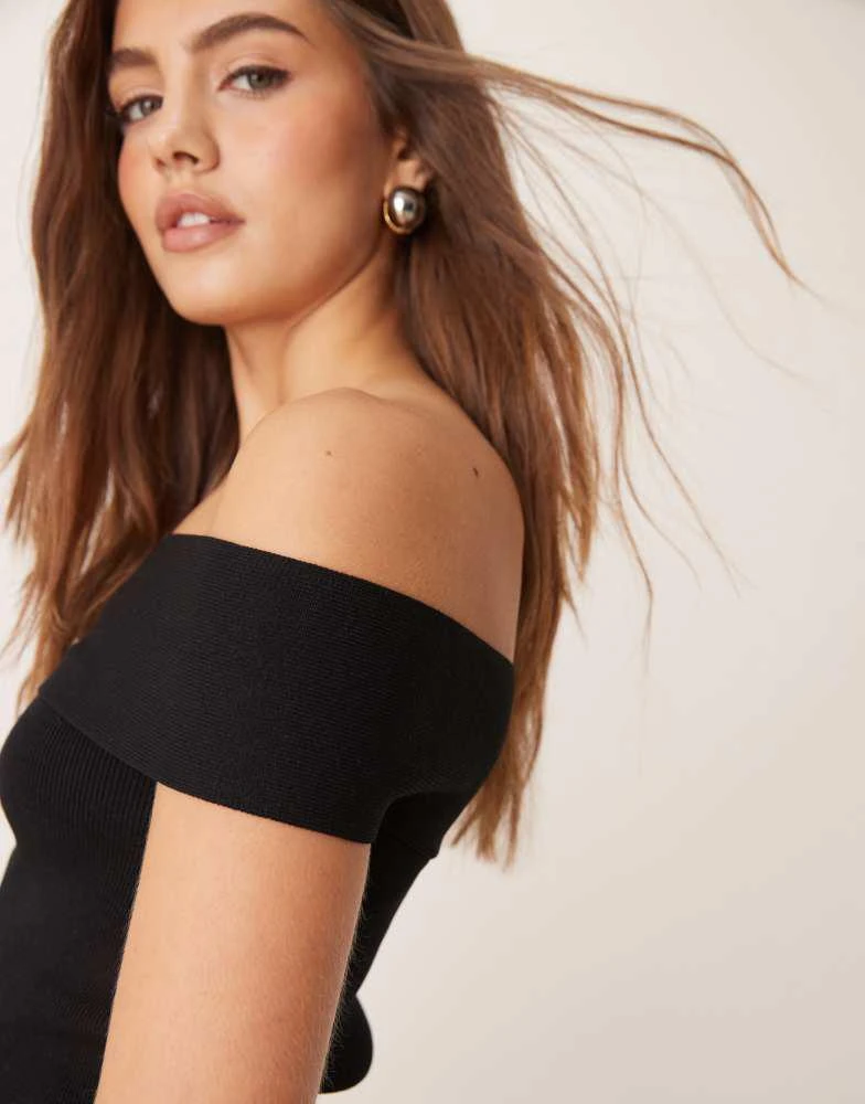 GINA TRICOT Gina Tricot compact knitted top with off shoulder detail in black 4