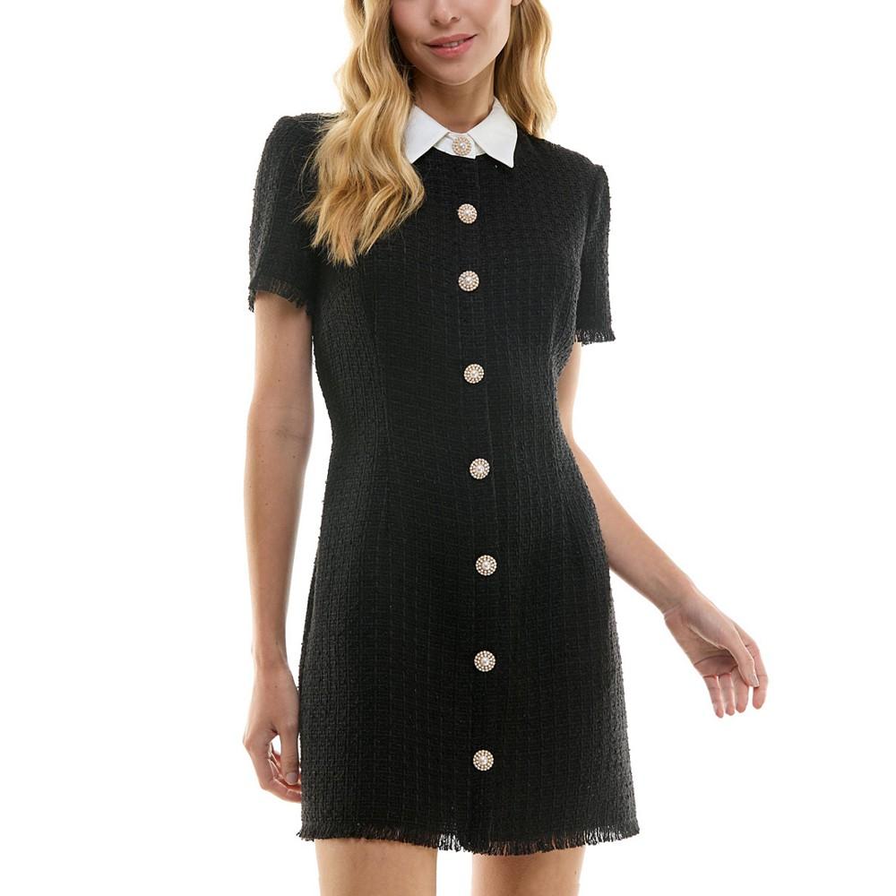 City Studios Juniors' Short-Sleeve Bouclé Shirt Dress