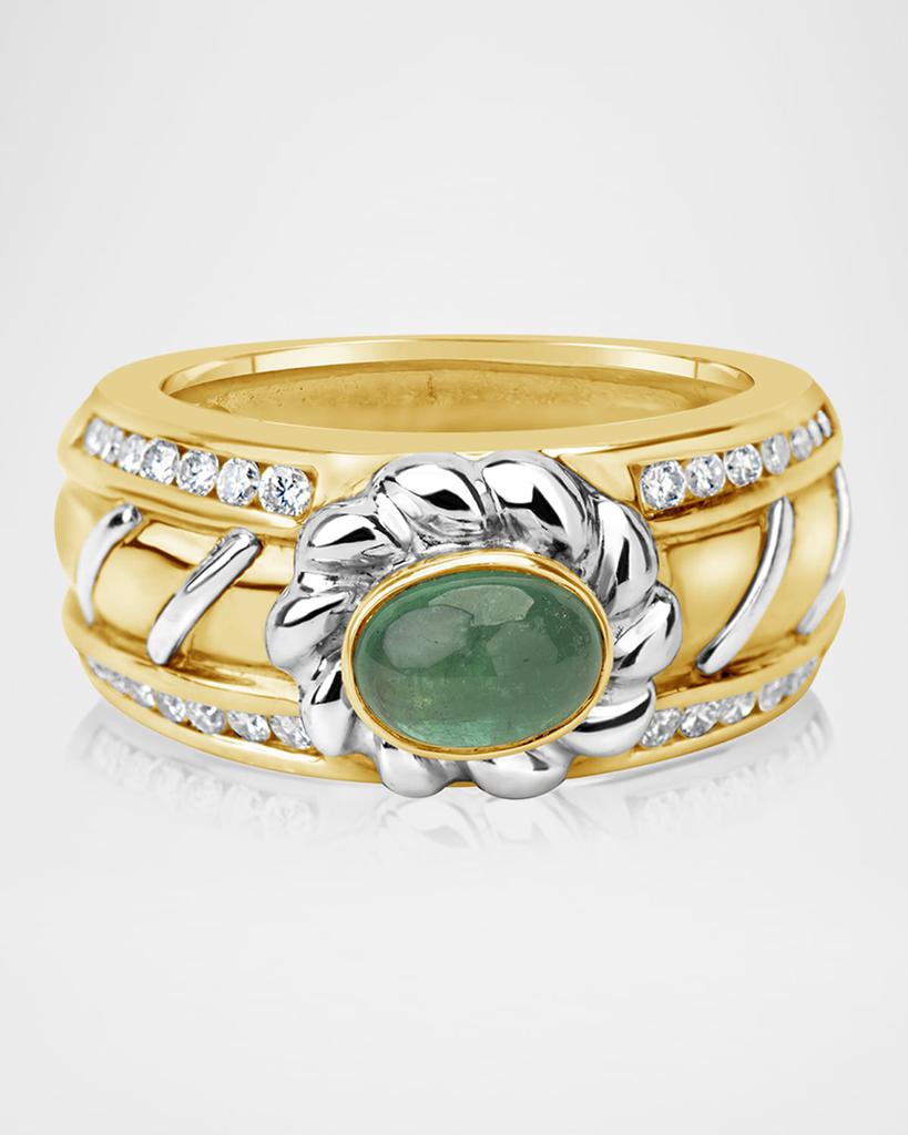 Andreoli 18K Oval Emerald and Diamond Band Ring, Size 6.75