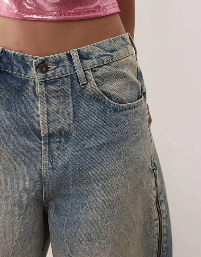 COLLUSION COLLUSION x013 mid rise wide leg jeans with side zips in midwash blue 5