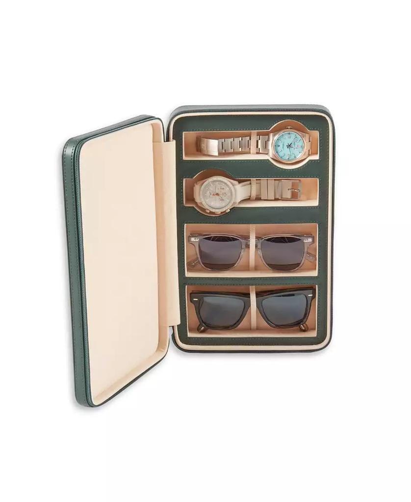 Bey-Berk Leather Two Watch and Two Sunglass Travel Case with Form Fit Compartments with Zipper Closure.