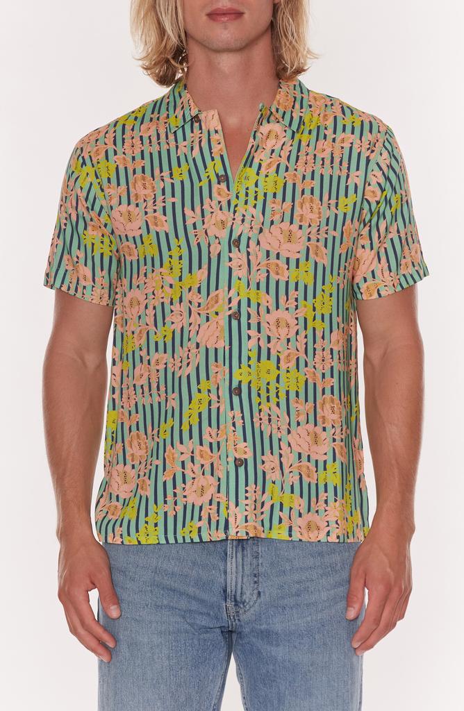 Raga Floral Stripe Short Sleeve Button-Up Shirt