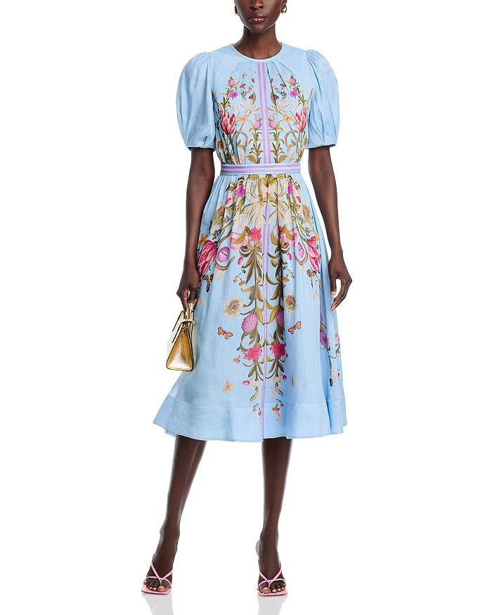 Teri Jon Silk Linen Floral Puff Sleeve Dress 3