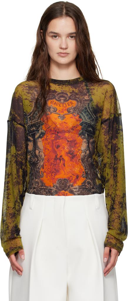 Shop Khaki & Orange 'The Oversized Médaillon' Top on Sale at