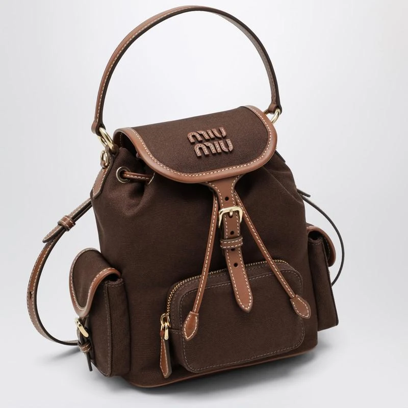 Miu Miu Backpack in hemp and leather cacao/brandy 3