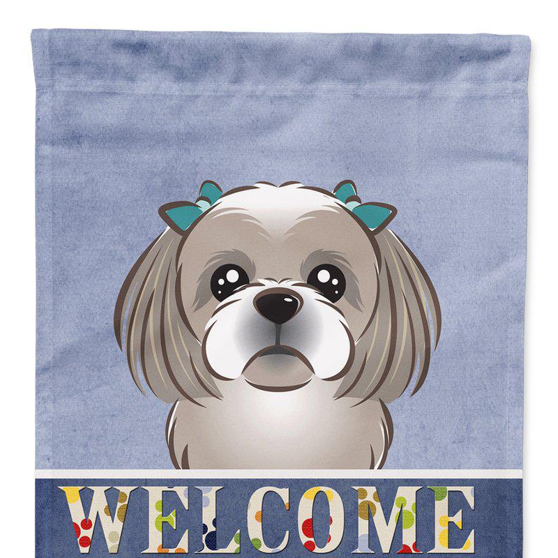Caroline's Treasures 11 x 15 1/2 in. Polyester Gray Silver Shih Tzu Welcome Garden Flag 2-Sided 2-Ply