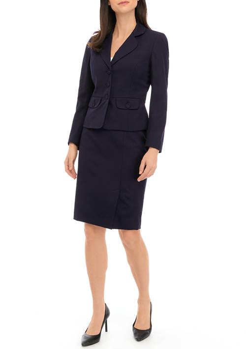 Le Suit Suit Womens Tonal Check Three Button Jacket And Side Slit Skirt