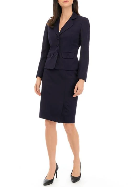 Le Suit Suit Womens Tonal Check Three Button Jacket And Side Slit Skirt 1