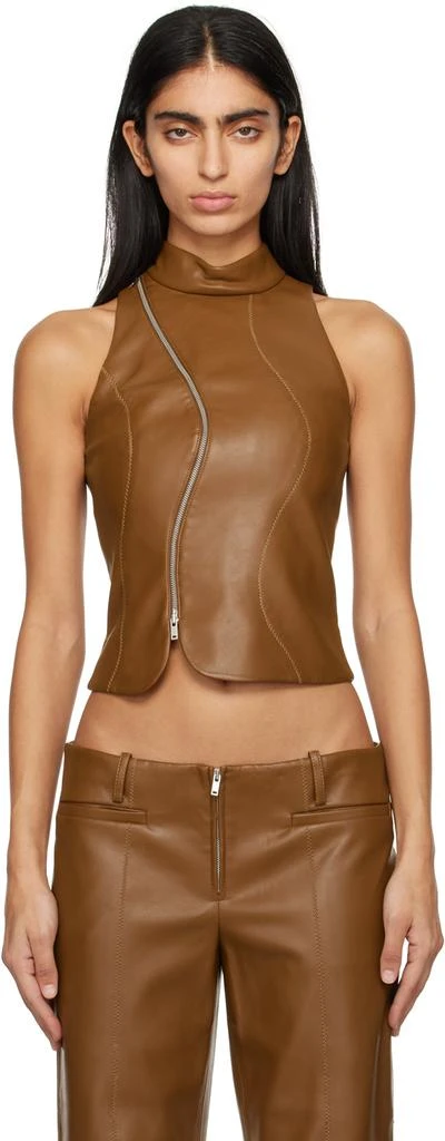 Aya Muse Tan Egas Faux-Leather Top 1