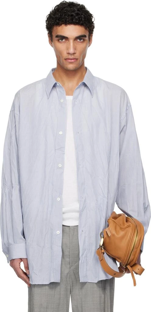 Hed Mayner Blue & White Crinkled Poplin Shirt 1