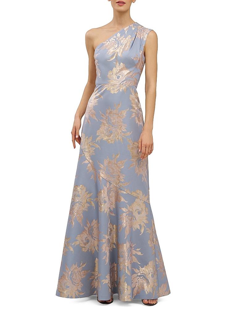 Kay Unger Gianella One-Shoulder Jacquard Gown