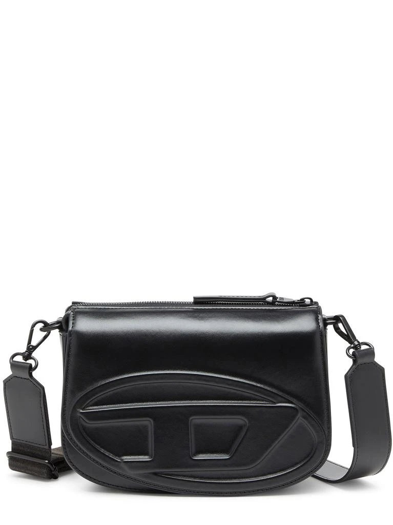 Diesel 1dr Black Crossbody Bag With Oval D Logo Embroidery On The Front In Leather Man 1