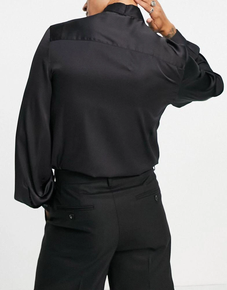 ASOS ASOS DESIGN satin regular shirt with tie neck and blouson volume sleeve 4