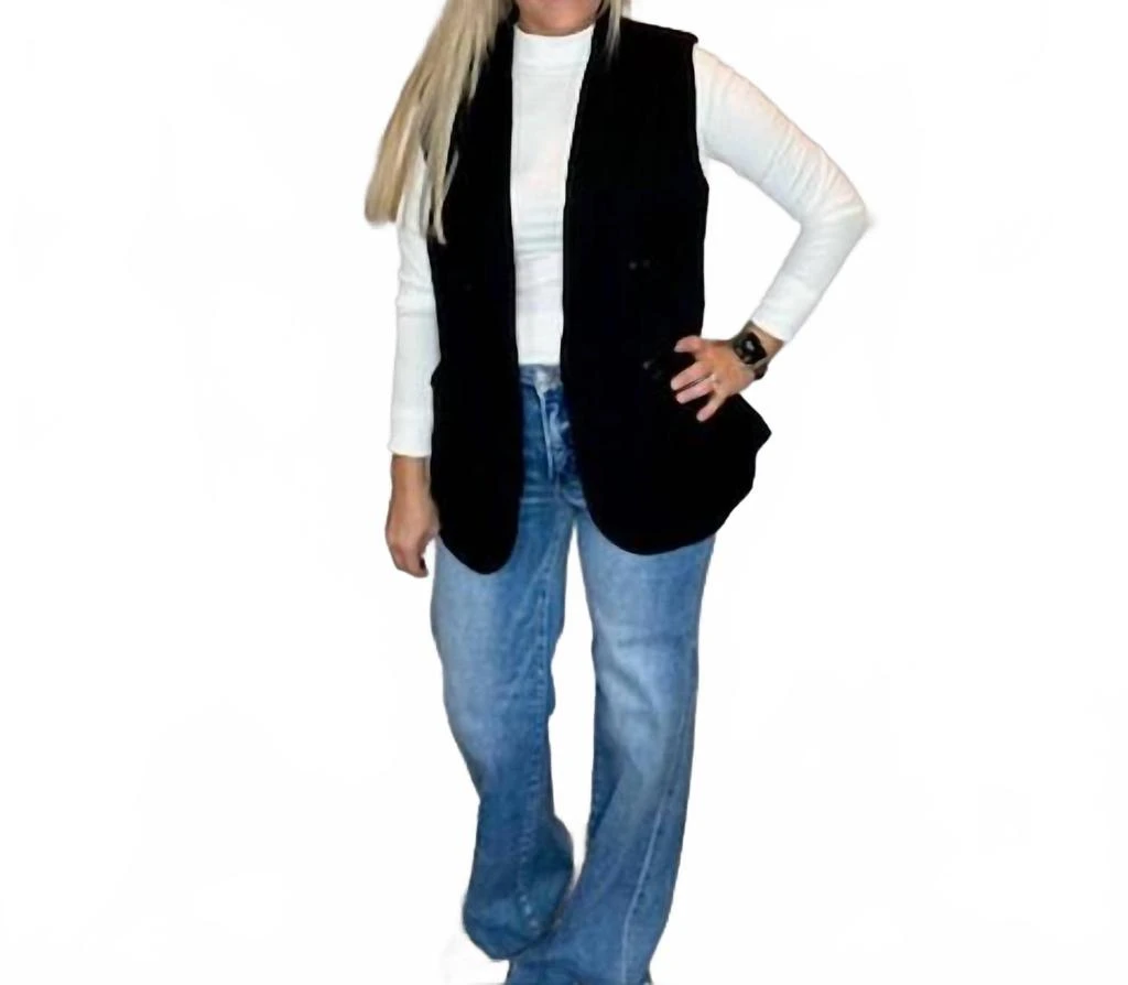 Miss Sparkling Double Breasted Blazer Vest In Black 2