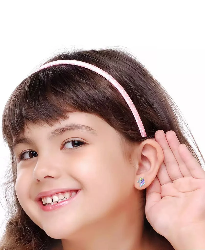 Chanteur Girls /Girl/Unicorn Enamel Crystal White Gold Palladium Plating Screwstud Earring 2