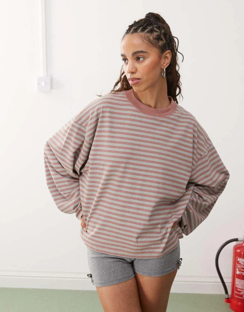 Lioness Lioness Bloom long sleeve crew neck boxy t-shirt in pink stripe 1