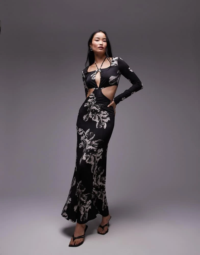 ALL SAINTS AllSaints Cynthia cut out maxi dress in black print 1