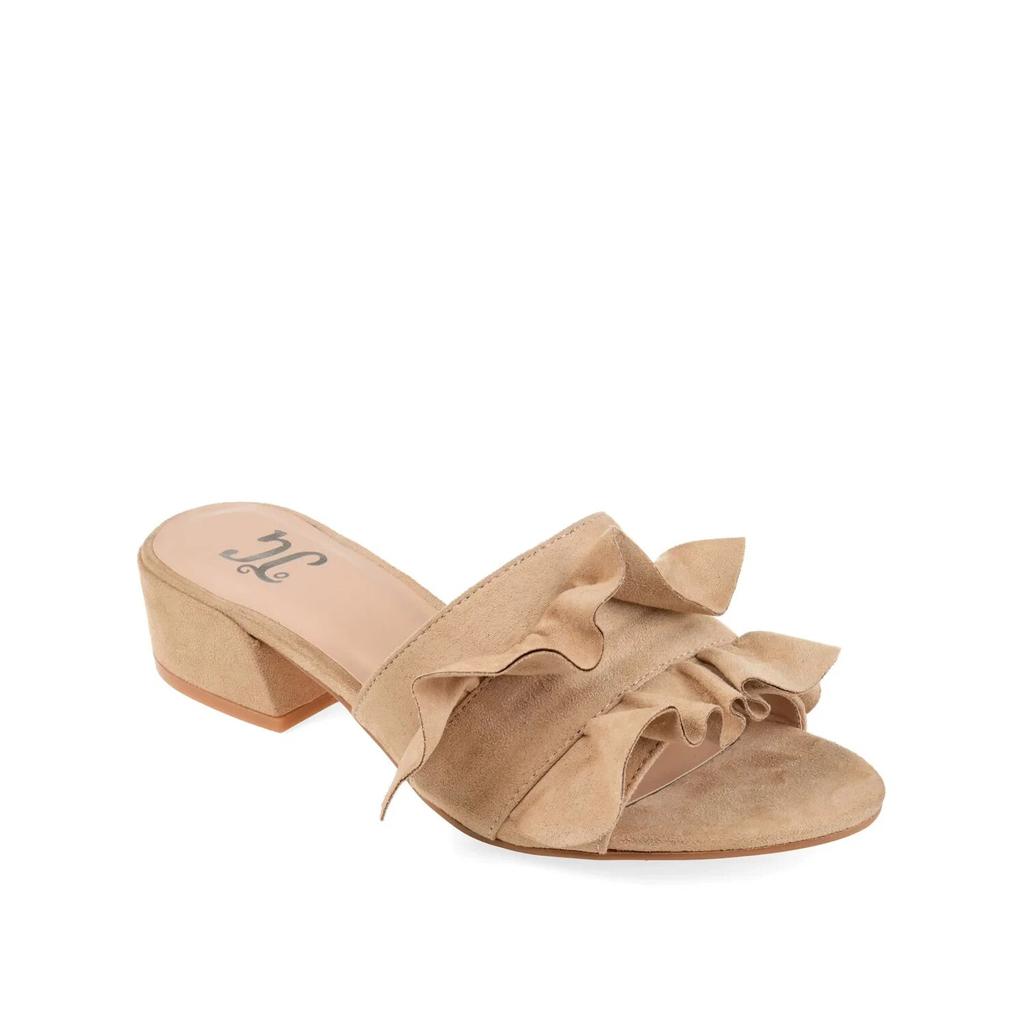 JOURNEE Sabica Mule Women's 9 Nude Faux Suede Ruffle Block Heel Sandals GBNC531